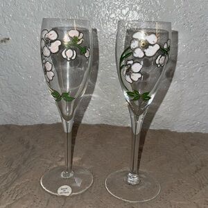 Vintage Perrier Jouet Champagne Flutes (2) Hand-painted Made in France